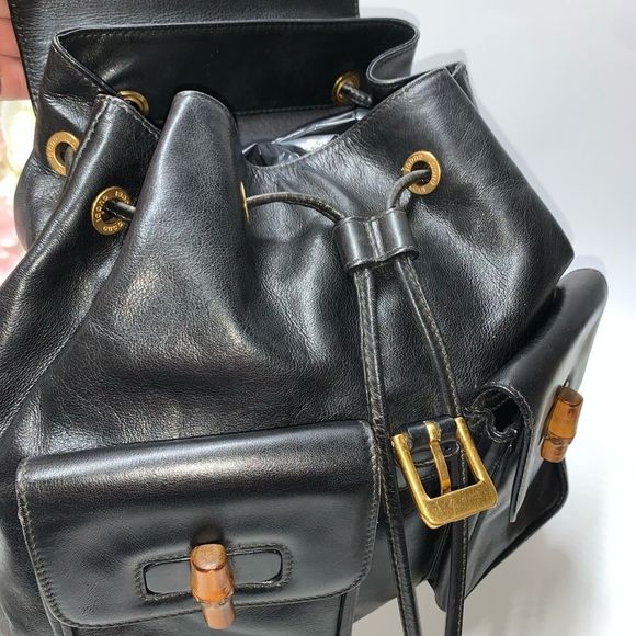 Gucci Black Leather Backpack with Bamboo Accents - Picture 9 of 15